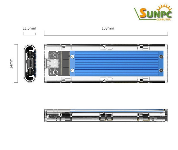 Box ổ cứng M.2 PCIe NVMe trong suốt - tản nhiệt - USB 3.1 Orico TCM2-C3